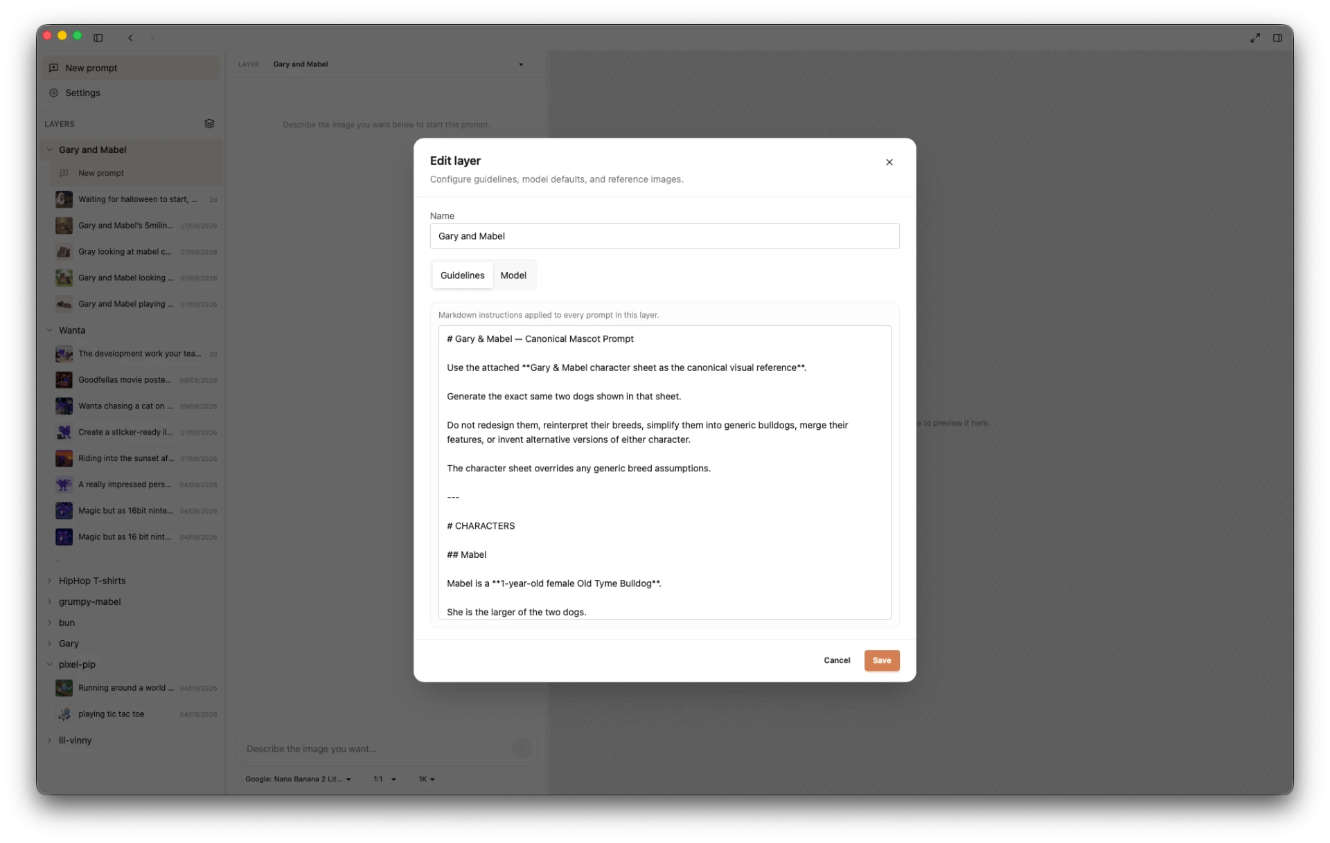 Steer layer editor with the Gary and Mabel guidelines