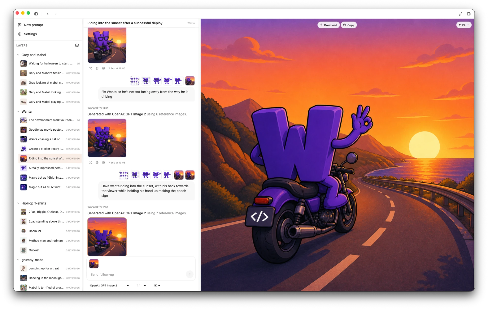 Wanta riding a purple motorcycle along the coast at sunset