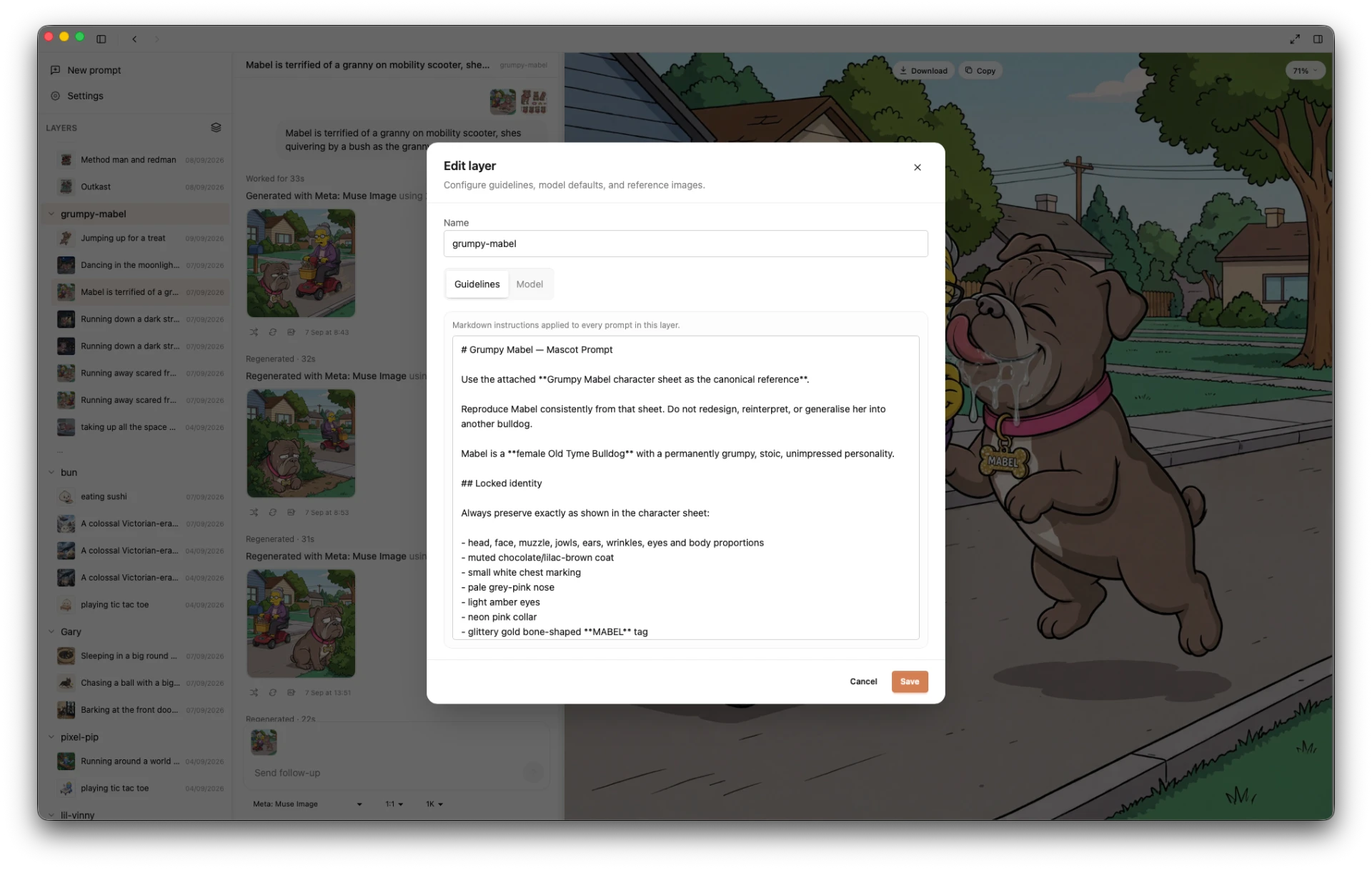 Steer layer editor with locked guidelines for Grumpy Mabel
